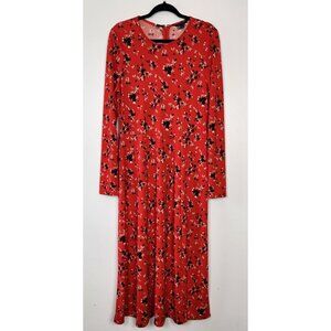 Banana Republic Red & Black Floral Long Sleeve Knit Maxi Dress, L, Cottagecore